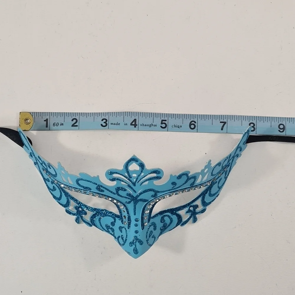 Venetian Masquerade Mardi Gras Halloween Eye Mask Blue with Glitter & Crystals